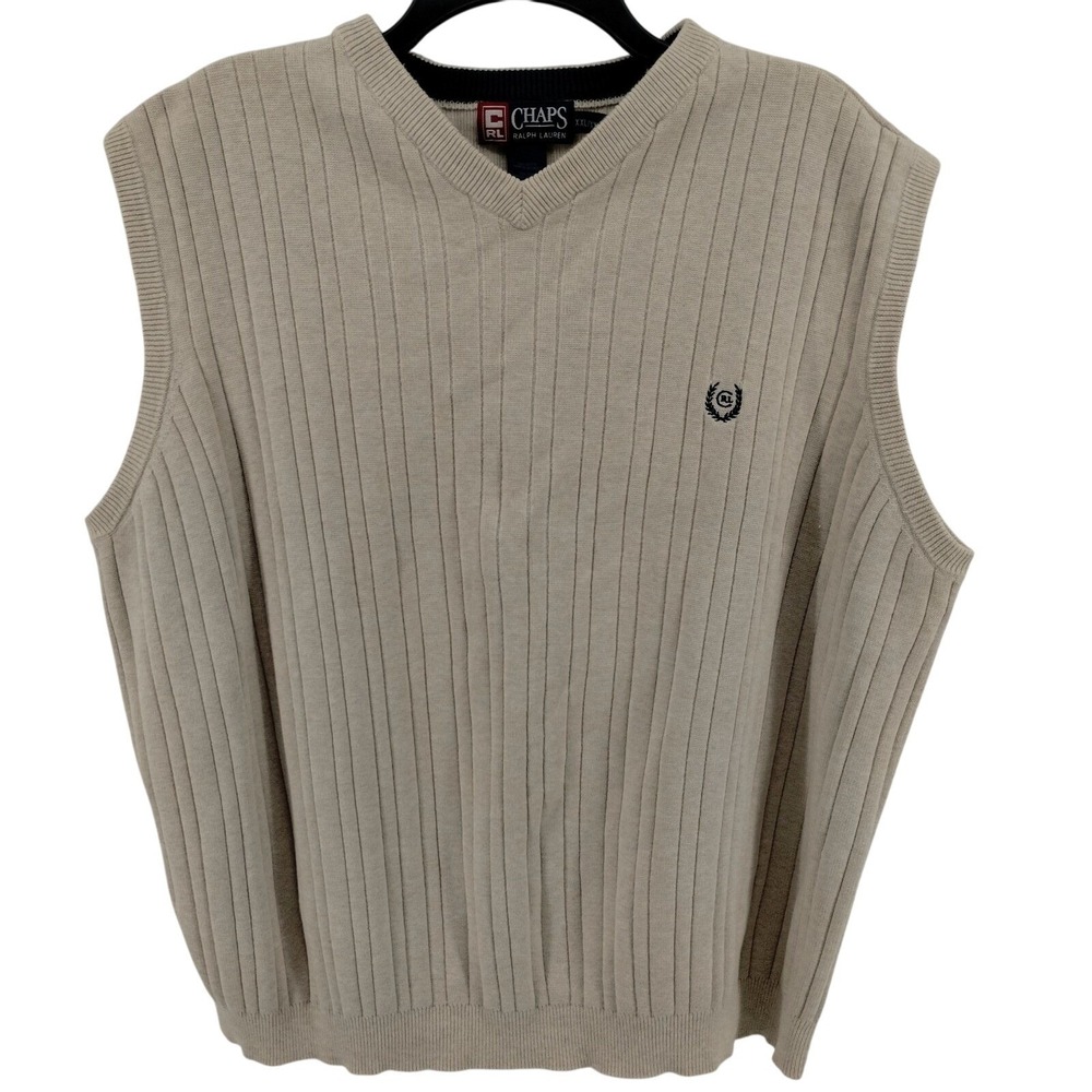 Ralph Lauren Chaps Mens V Neck Sweater Vest Beige Ivory‎ Size XXL Cotton